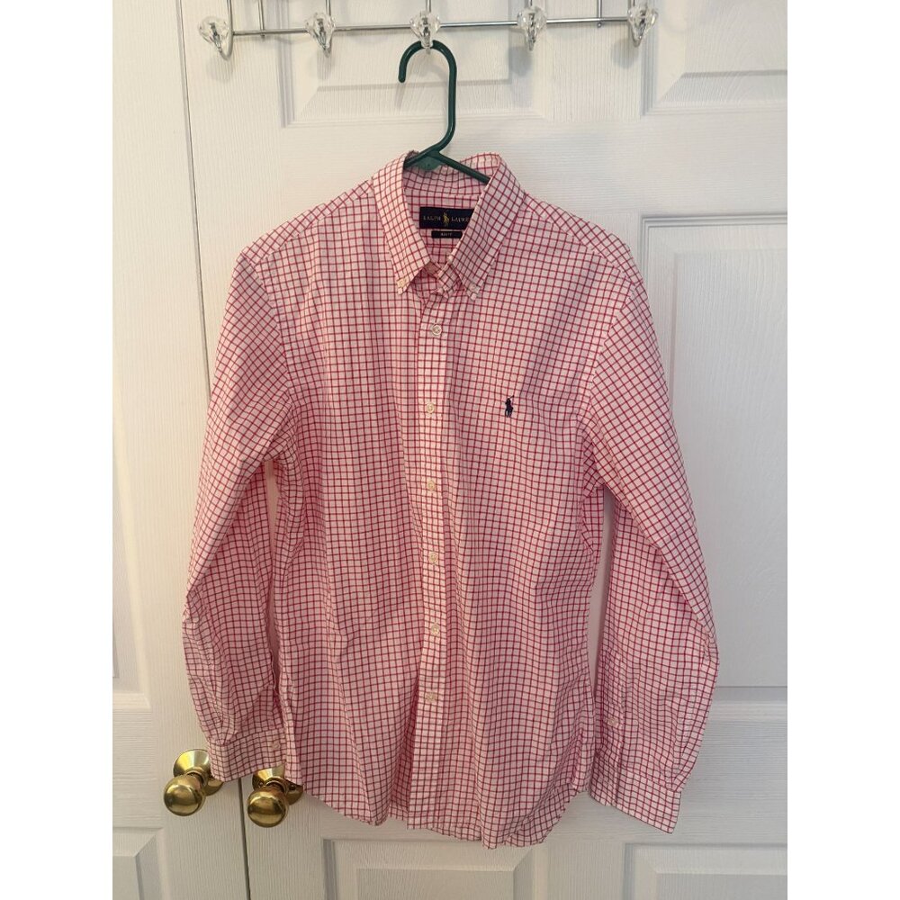 Ralph Lauren Mens Blue Label Slim Fit Pink Checkered Button Down Shirt M